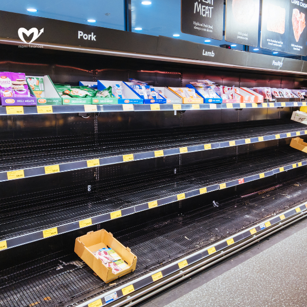 Empty Food and Product Shelves at a Supermarket