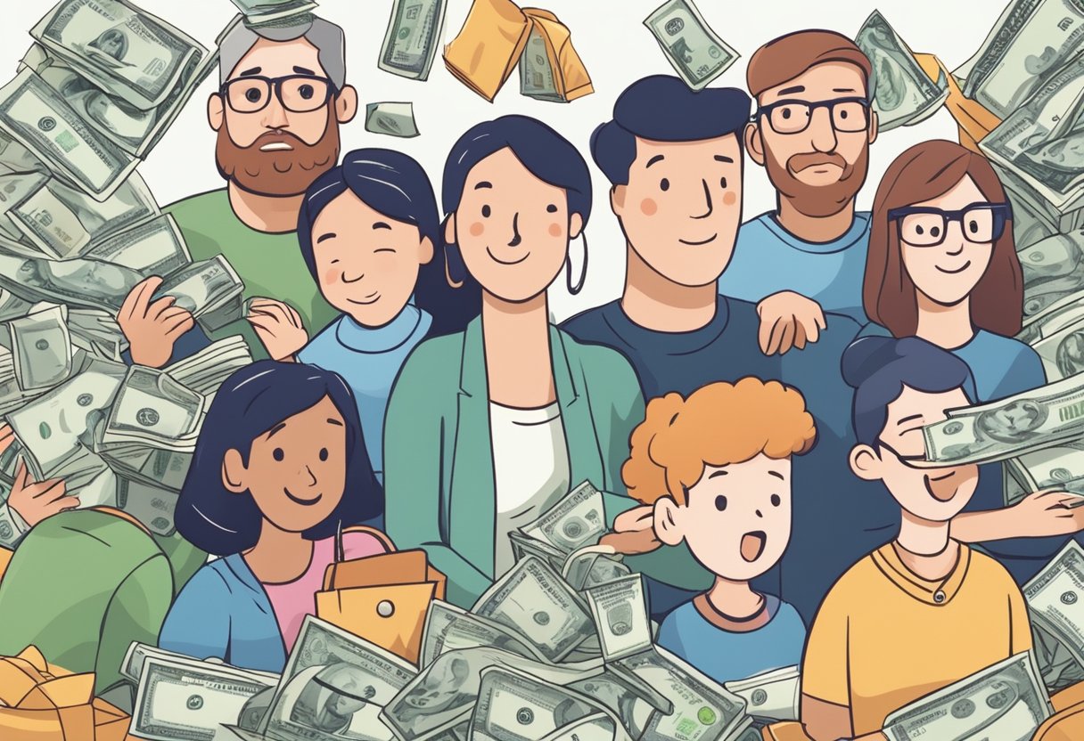 Families surrounded by bills, rent, tuition, and groceries. Money flying out of wallets and bank accounts. Stress and anxiety evident on their faces