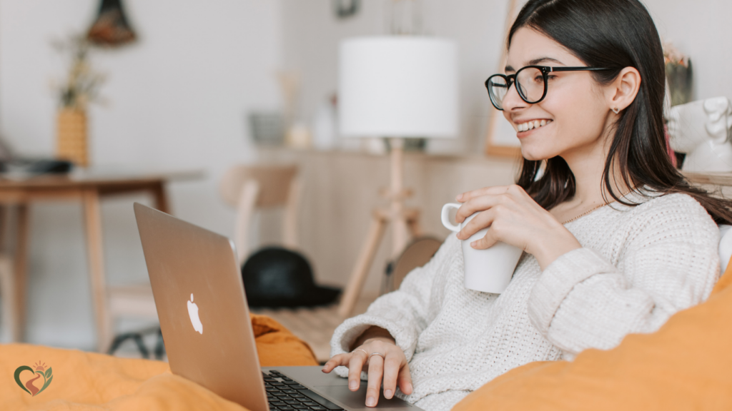`Woman learning what to expect from a coaching session during an online conversation`