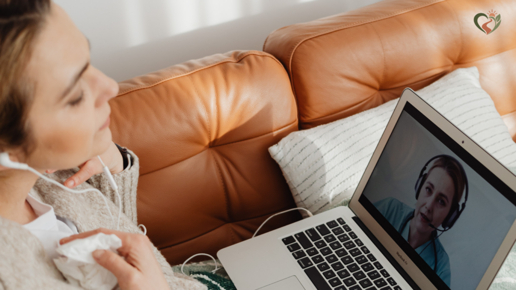 Woman considering whether coaching is right for you during an online coaching conversation
