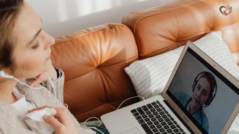 Woman considering whether coaching is right for you during an online coaching conversation